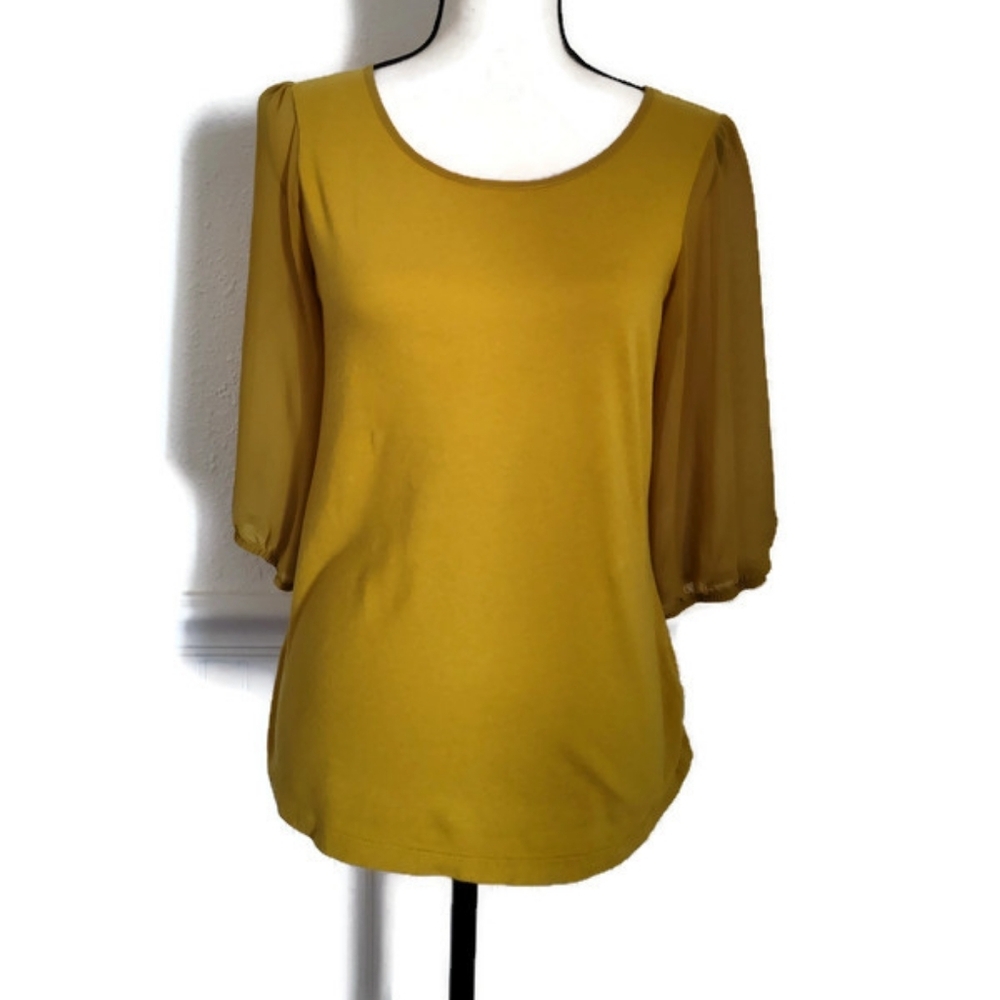 Banana Republic Fall Mustard Saffron Top Sheer Sleeves
